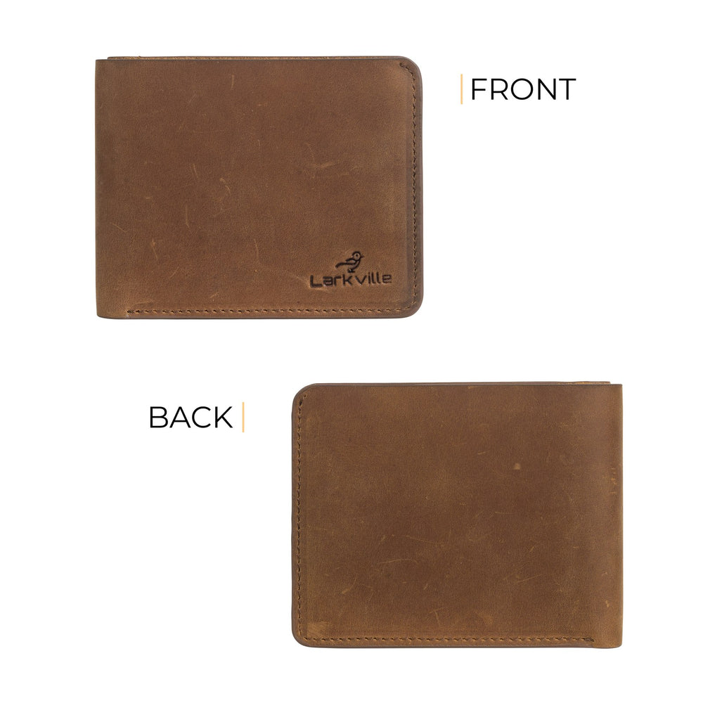 Front and back of the Wayfarer crazy horse leather wallet