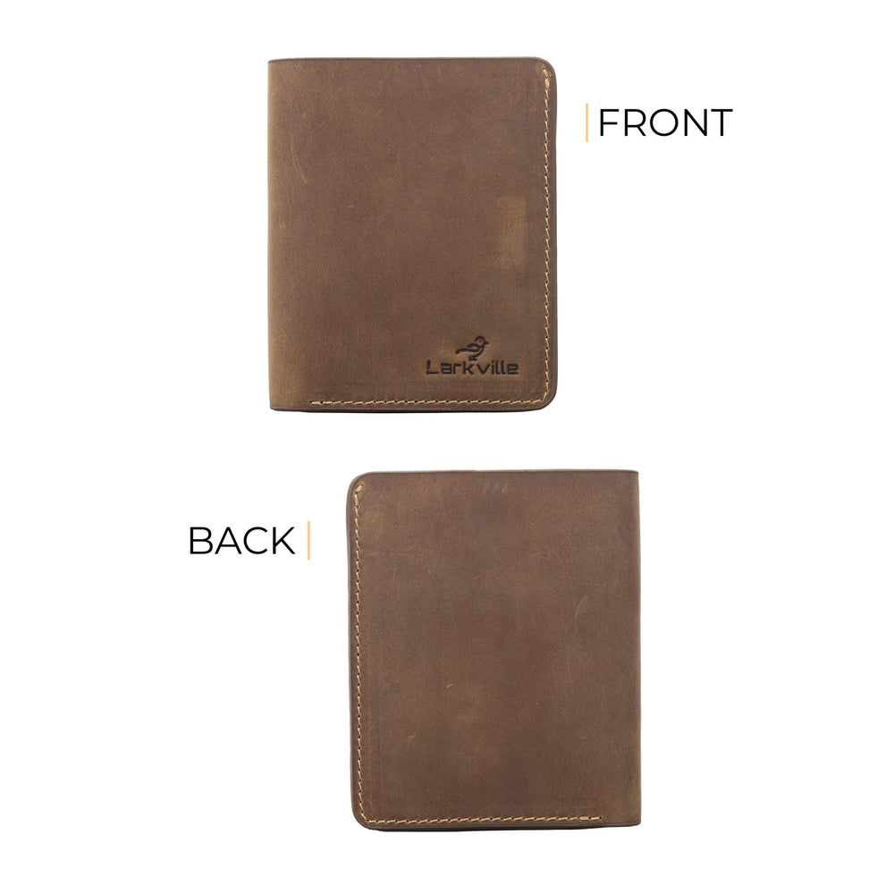 Front and back of the Foundry vertical leather wallet