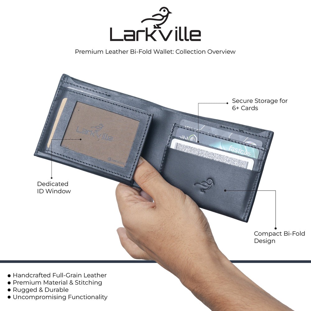 Heritage Bifold full grain leather wallet in Navy, photo 3