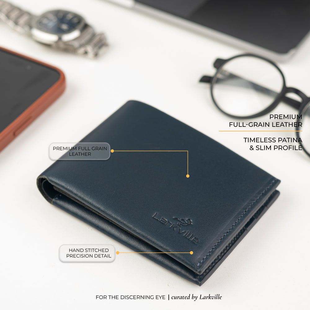 Heritage Bifold full grain leather wallet in Navy, photo 6